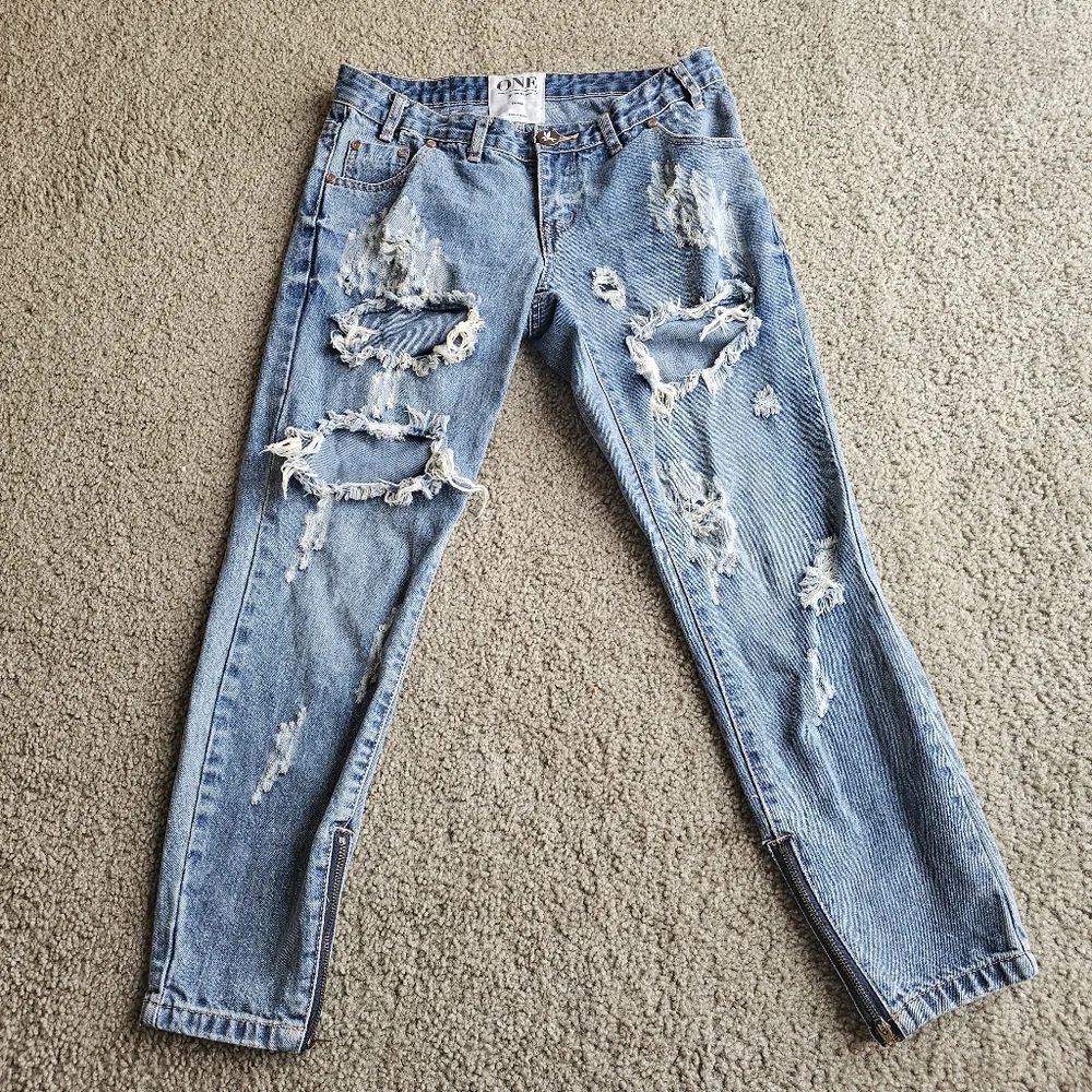 One By One Teaspoon Size 27 Trashed Freebirds Distressed Ripped Skinny Jeans - Picture 4 of 10